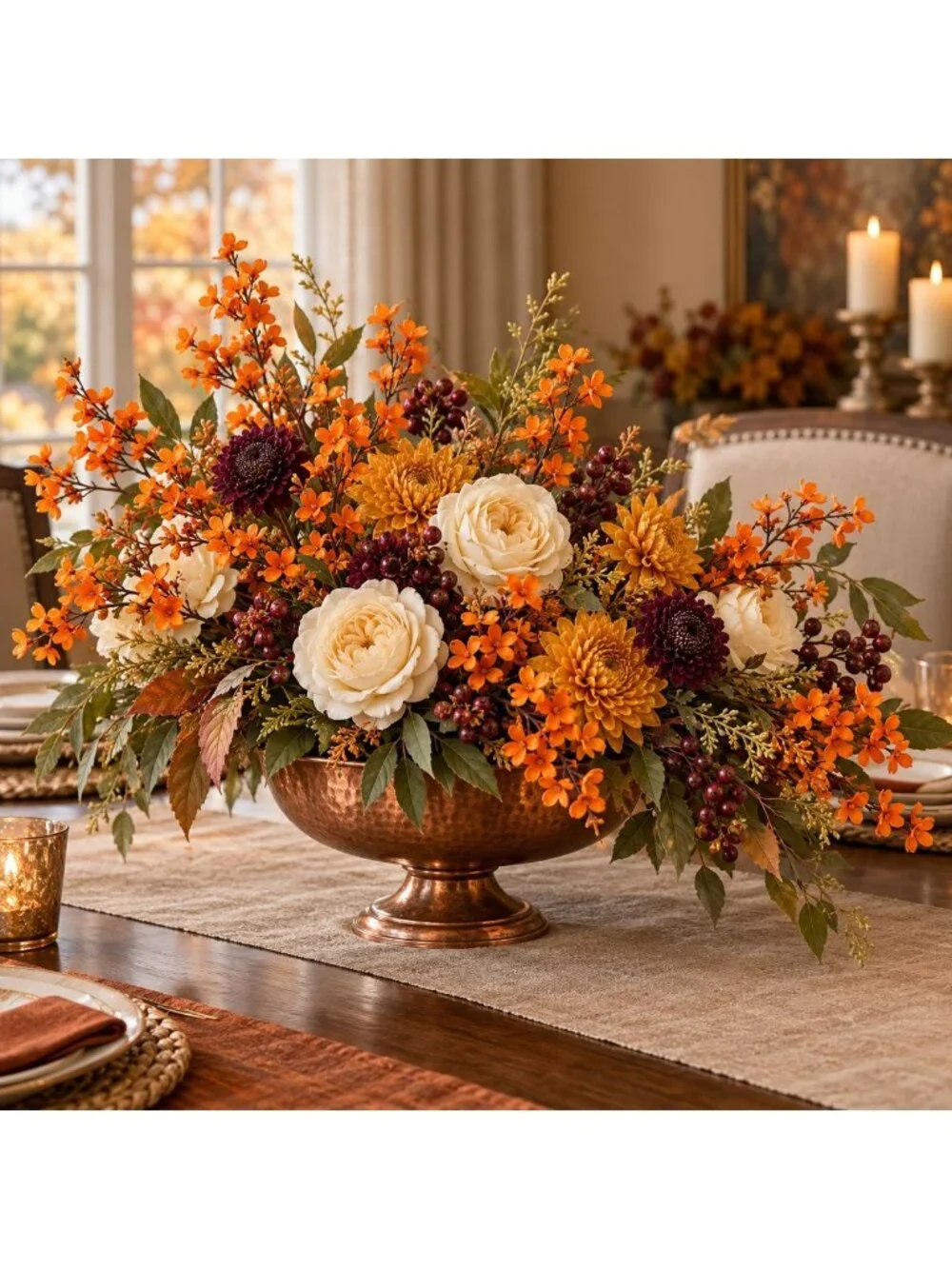 Orange Wax Flower Stems, 5 Piece Artificial Fall Floral Filler, Faux Autumn Flow